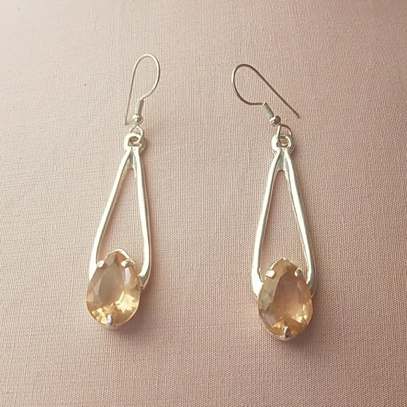 Jewelry - Silver Teardrop Earrings with Blush Pink Stones
